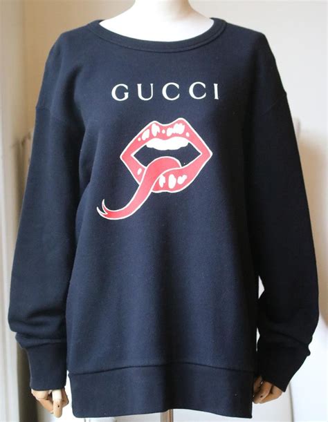 gucci black sweater red lips|Gucci lamb print sweater.